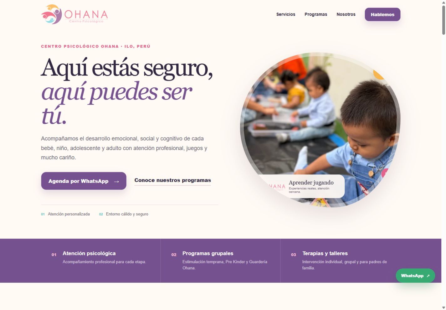 Captura real de la web de Centro Psicológico Ohana en computadora