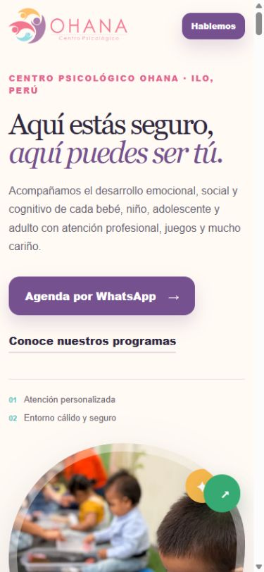 Captura real de la web de Ohana en celular